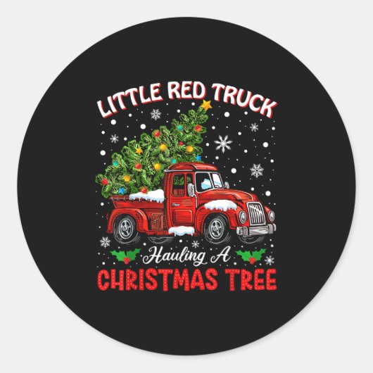 Little Red Truck Hauling A Christmas Tree  ラウンドシール (正面)