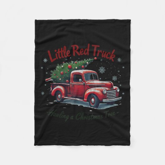 Little Red Truck Hauling A Christmas Tree Family M フリースブランケット (正面)