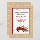 Little Red Wagon & Teddy Bear 5 x 7招待状両面 招待状 (正面/裏面)