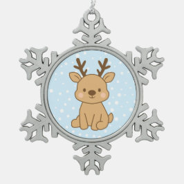 Little Reindeer スノーフレークピューターオーナメント