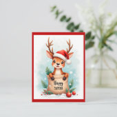 Little reindeer in a Santa hat  シーズンポストカード (スタンド正面)