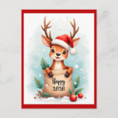 Little reindeer in a Santa hat  シーズンポストカード (正面)
