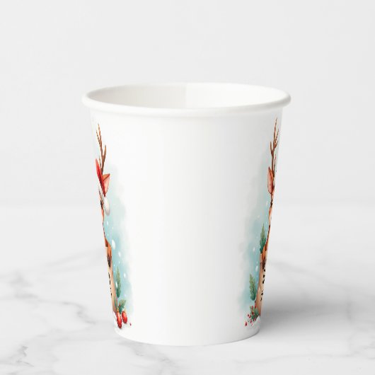 Little reindeer in a Santa hat 紙コップ (左)