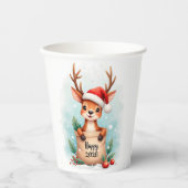 Little reindeer in a Santa hat 紙コップ (正面)