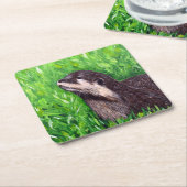 Little River Otter Painting スクエアペーパーコースター (アングル)