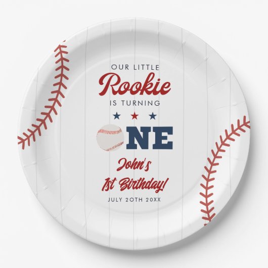 Little Rookie Baseball 1st Birthday ペーパープレート (正面)