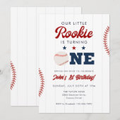 Little Rookie Baseball 1st Birthday 招待状 (正面/裏面)