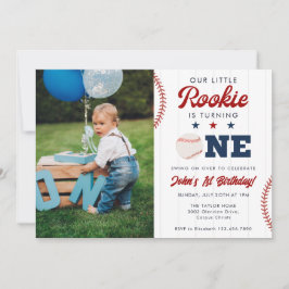 Little Rookie Baseball 1st Birthday Photo 招待状