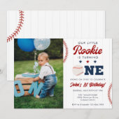 Little Rookie Baseball 1st Birthday Photo 招待状 (正面/裏面)