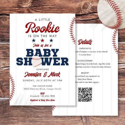 Little Rookie Baseball All In One Baby Shower 招待状