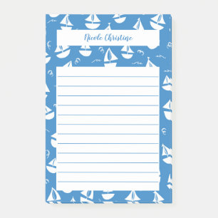 Little Sailboats Pattern Blue IT Notepad(Little S ポストイット