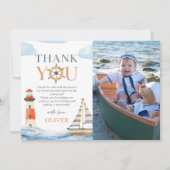 Little Sailor ネイビーブルー 1歳誕生日写真 サンキューカード (正面)