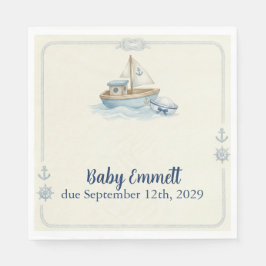 Little Sailor Aboard Blue Baby Shower スタンダードランチョンナプキン