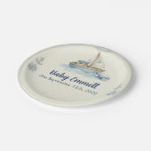 Little Sailor Aboard Blue Baby Shower ペーパープレート (アングル)