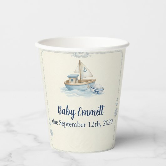 Little Sailor Aboard Blue Baby Shower 紙コップ (正面)