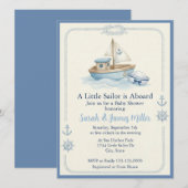 Little Sailor Aboard Blue Baby Shower Invitation 招待状 (正面/裏面)