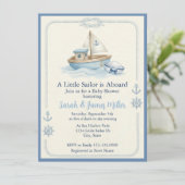 Little Sailor Aboard Blue Baby Shower Invitation 招待状 (スタンド正面)