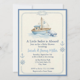 Little Sailor Aboard Blue Baby Shower Invitation 招待状