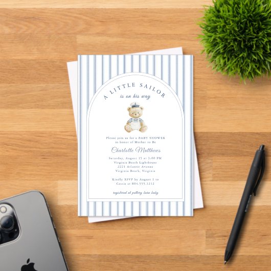 Little Sailor Bear Coastal Baby Shower Invitation アクリル招待状 (インサイチュ (招待状))