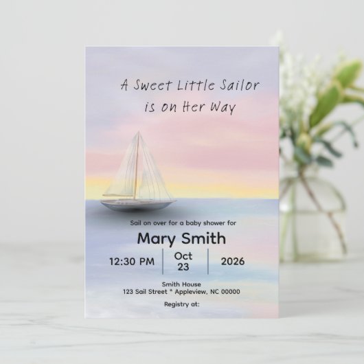 Little Sailor on Her Way Baby Shower Invite  招待状 (スタンド正面)