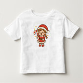 Little Santa Girl with Candy Cane トドラーTシャツ (正面)