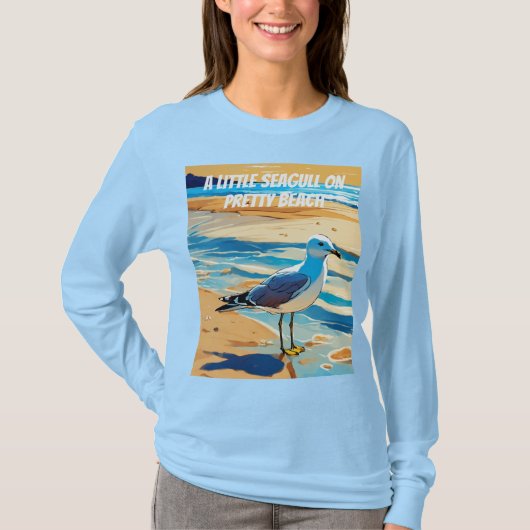 Little Seagull on aビーチ( Designed ) Tシャツ (正面)