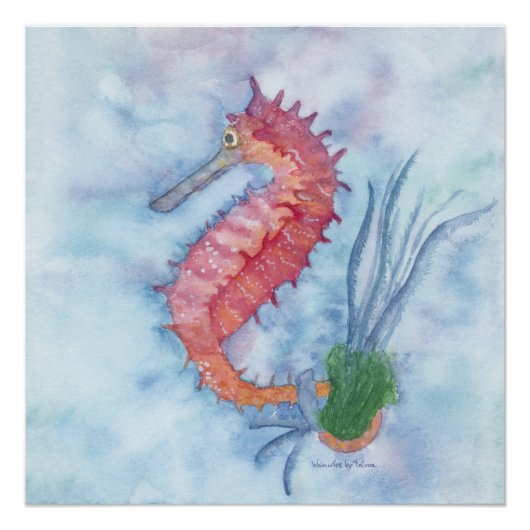 Little Seahorse Watercolor ポスター (正面)