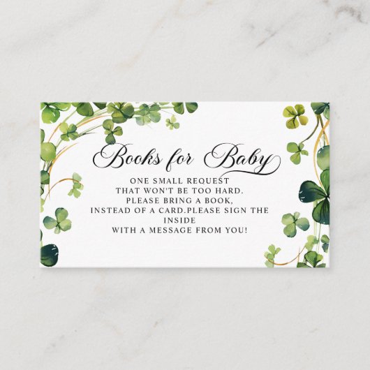 Little Shamrock Baby Shower Books forベビー エンクロージャーカード (正面)
