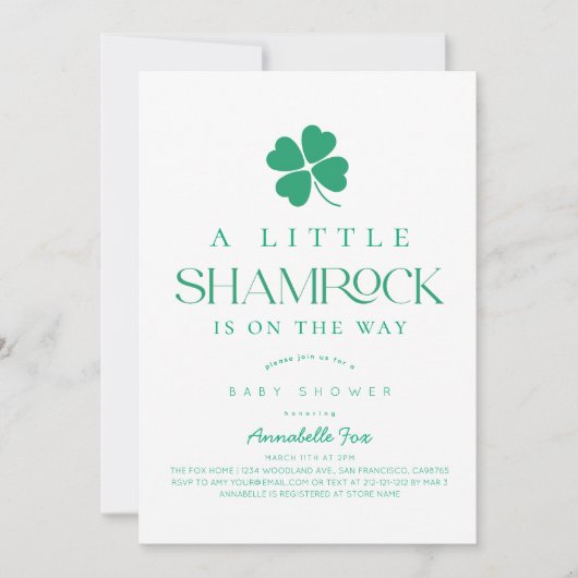 Little Shamrock Modern Baby Shower 招待状 (正面)