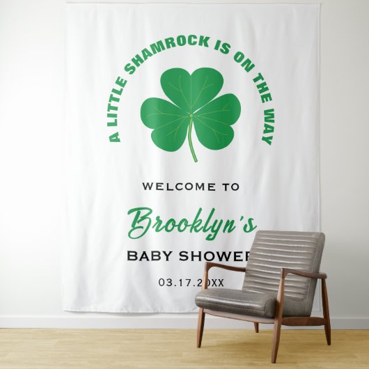 Little Shamrock White Green Baby Shower Backdrop タペストリー (インサイチュ)