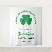 Little Shamrock White Green Baby Shower Backdrop タペストリー (正面)