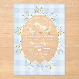 Little Silly Goose Baby Shower Blue Gingham アクリル招待状