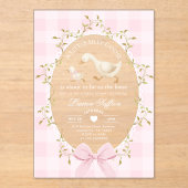 Little Silly Goose Baby Shower Pink Gingham アクリル招待状 (正面)