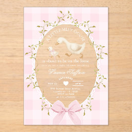 Little Silly Goose Baby Shower Pink Gingham アクリル招待状