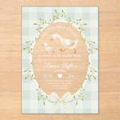 Little Silly Goose Baby Shower Sage Gingham アクリル招待状 (正面)
