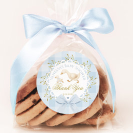 Little Silly Goose Blue Baby Shower Thank you ラウンドシール