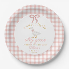Little Silly Goose Blush Pink Gingham Baby Shower ペーパープレート