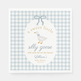 Little Silly Goose Bow Baby Shower Blue Gingham スタンダードランチョンナプキン