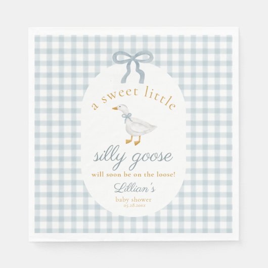 Little Silly Goose Bow Baby Shower Blue Gingham  スタンダードランチョンナプキン (正面)