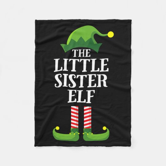 Little Sister Elf Matching Family Group Christmas  フリースブランケット (正面)