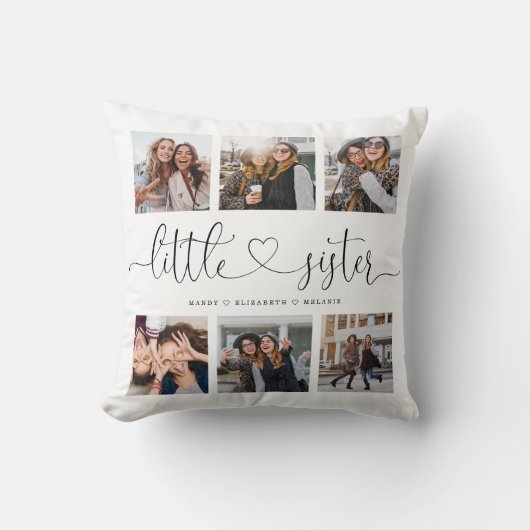 Little Sisters Script Sisters Gift Photo Collage クッション (正面)