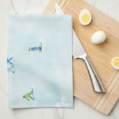 Little Skiers On Snowy Hill キッチンタオル (四つ折り)