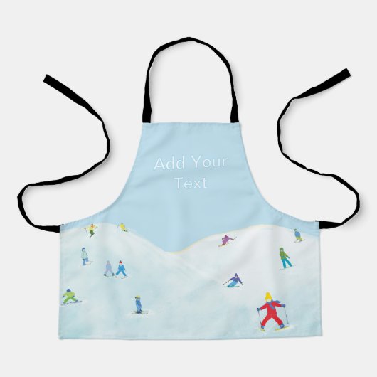 Little Skiers On Snowy Hill Personalized エプロン (正面)