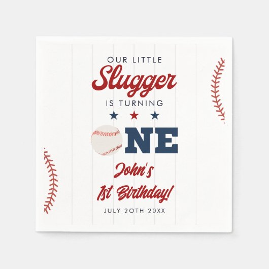 Little Slugger Baseball 1st Birthday スタンダードカクテルナプキン (正面)