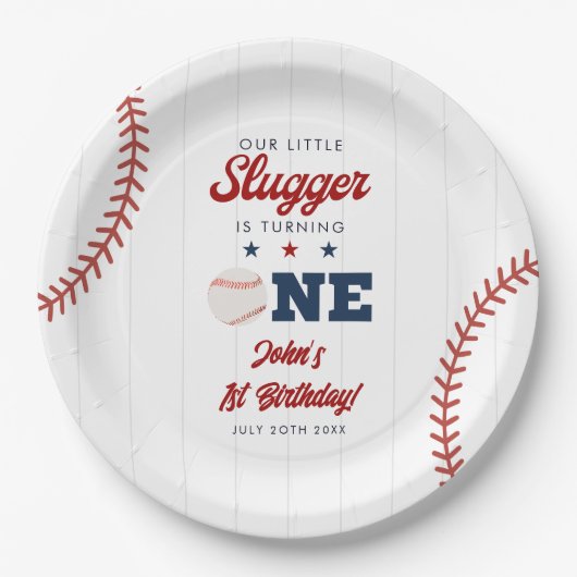 Little Slugger Baseball 1st Birthday ペーパープレート (正面)