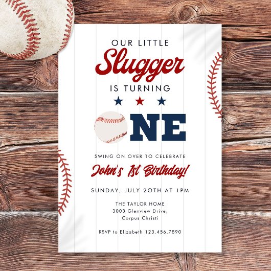 Little Slugger Baseball 1st Birthday 招待状