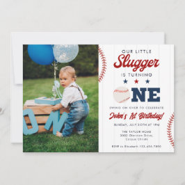 Little Slugger Baseball 1st Birthday Photo 招待状