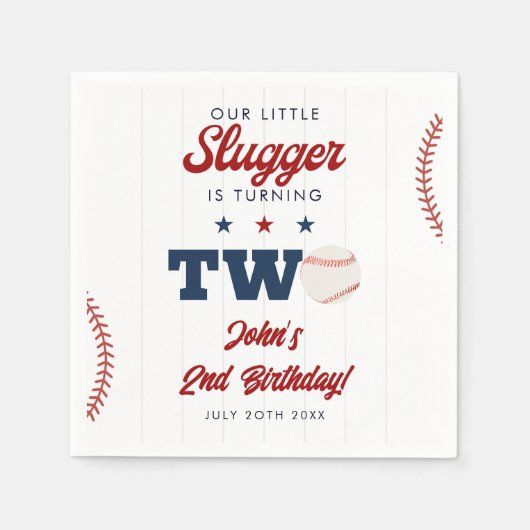 Little Slugger Baseball 2nd Birthday スタンダードカクテルナプキン (正面)