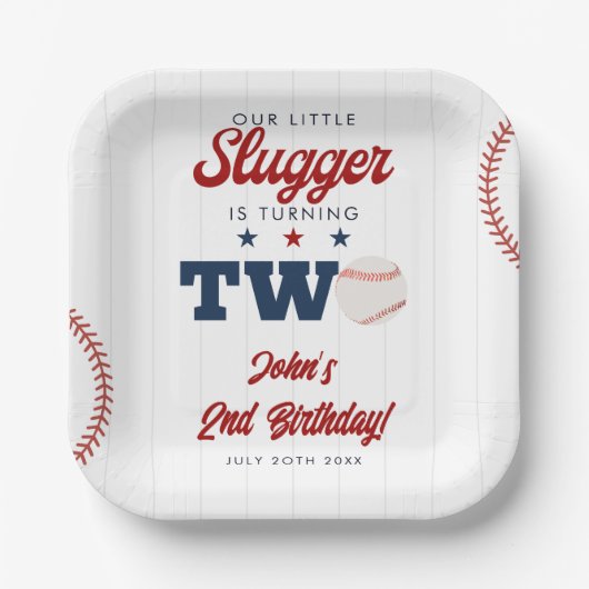 Little Slugger Baseball 2nd Birthday ペーパープレート (正面)