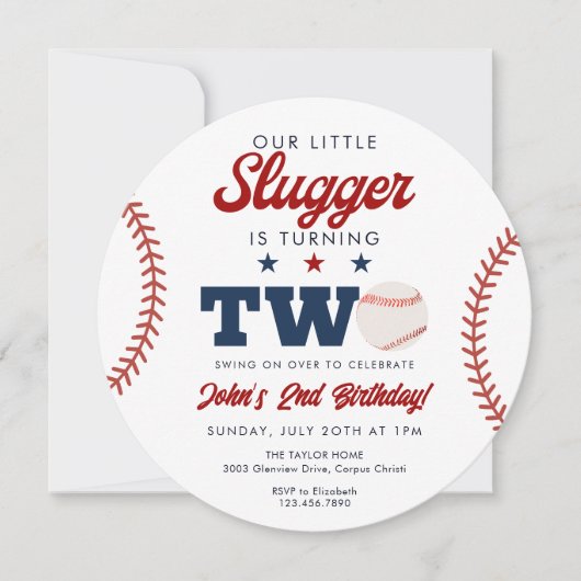 Little Slugger Baseball 2nd Birthday Ball 招待状 (正面)